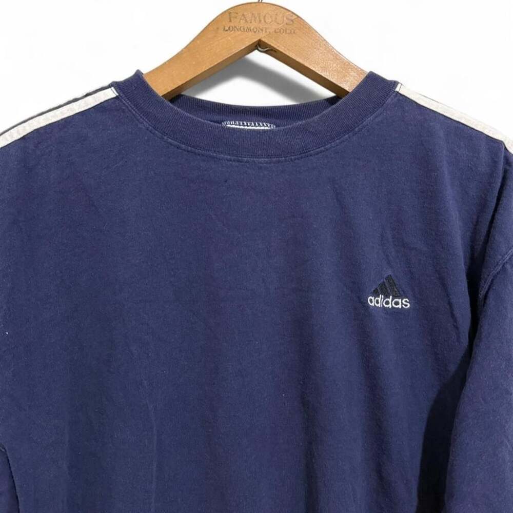 Adidas Long-Sleeve T-Shirt Size L Navy Blue 90s Vintage Stripe